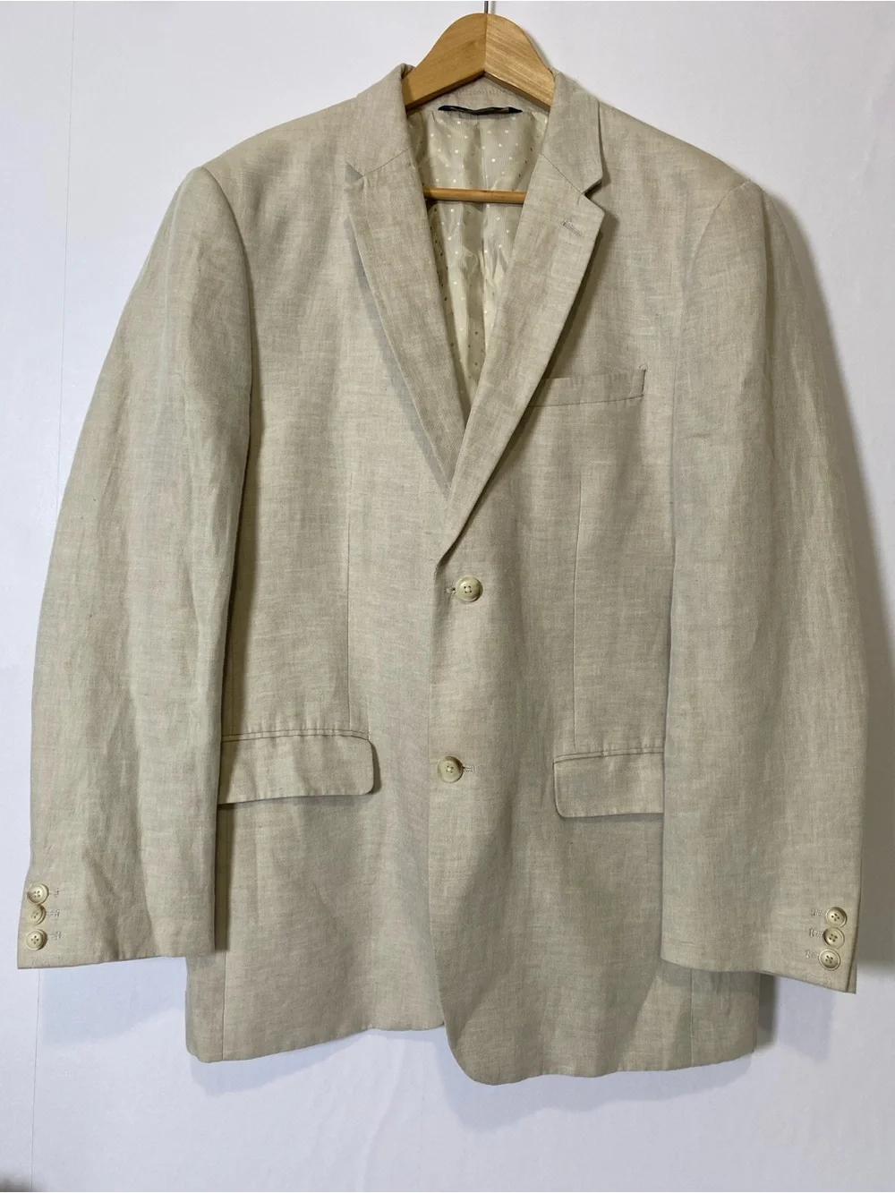 Perry Ellis Men's Blazer Coat Linen Cotton Blend Beige 44R Office Business Casua